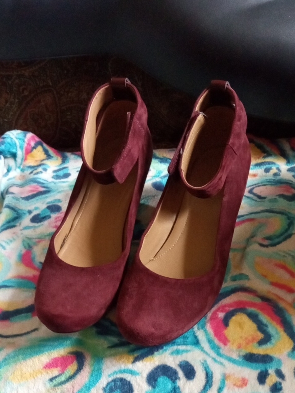 Clarks Artisans Wine Suede Ankle-Strap Block Heel Pumps